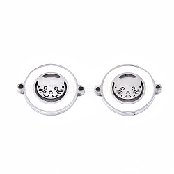 304 Stainless Steel Enamel Links Connectors, Laser Cut, Flat Round with Cat, White, Stainless Steel Color, 14.5x18.5x2mm, Hole: 1.2mm(STAS-S080-015P-A)