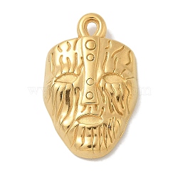 Ion Plating(IP) 304 Stainless Steel Pendants, Mask Charm, Real 18K Gold Plated, 25.5x16x4.5mm, Hole: 1.6mm(STAS-Q334-61G)