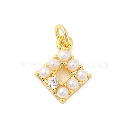 Real 18K Gold Plated Rack Plating Brass Micro Pave Cubic Zirconia Pendants, Long-Lasting Plated, Lead Free & Cadmium Free, Rhombus, 12x10x3mm, Hole: 3mm.(KK-S396-02B)