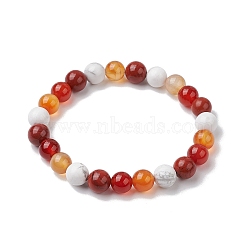 8.5mm Round Natural Carnelian & Howlite & Carnelian & Red Jasper Bead Stretch Bracelets for Women, Inner Diameter: 2-1/8 inch(5.5cm)(BJEW-JB10944-01)