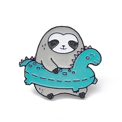 Cute Sloth Enamel Pin, Electrophoresis Black Alloy Animal Brooch for Backpack Clothes, Dinosaur Pattern, 26x29.5x1.5mm, Pin: 1mm(JEWB-P015-C01)