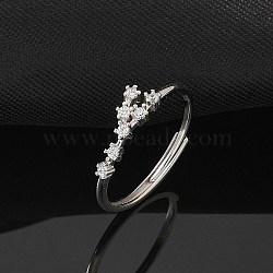 Constellations Rhodium Plated 925 Sterling Silver Micro Pave Clear Cubic Zirconia Adjustable Rings for Women, Leo, 5mm, Inner Diameter: 16mm(RJEW-P130-01P-G)