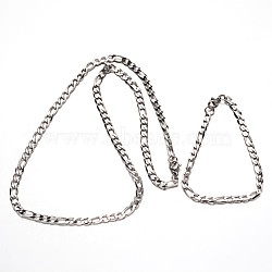 Tarnish Resistant 304 Stainless Steel Jewelry Sets, Figaro Chain Necklaces and Bracelets, with Lobster Claw Clasps, Faceted, Stainless Steel Color, 23.62 inch(600mm), 210mm(8-1/4 inch)(SJEW-L405-14)