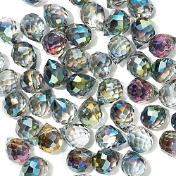 50Pcs Teardrop Transparent Glass Charms, Faceted, Dark Olive Green, 10x8mm(PW-WGCC72C-06)