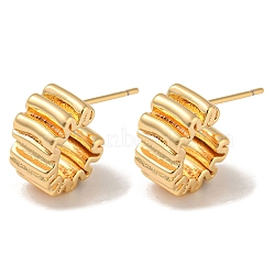 Brass Stud Earrings, Twist Half Hoop Earrings, Real 18K Gold Plated, 13x6.5mm(EJEW-R158-01G)