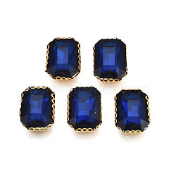 Sew on Rhinestonee, Transparent Glass, with Iron Prong Settings, Faceted, Rectangle, Dark Blue, 15x11x5.5mm, Hole: 1mm(X-RGLA-S030-20B-B12)
