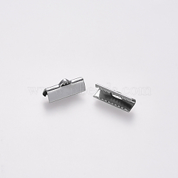 304 Stainless Steel Ribbon Crimp Ends, Stainless Steel Color, 7x16mm, Hole: 1.5x2mm(STAS-S112-001E-P)