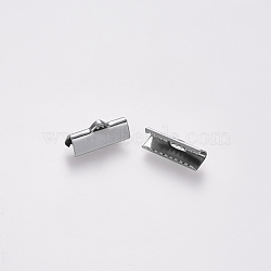 Non-Tarnish 304 Stainless Steel Ribbon Crimp Ends, Stainless Steel Color, 7x16mm, Hole: 1.5x2mm(STAS-S112-001E-P)