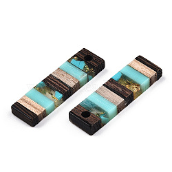 Translucent Resin & Walnut Wood Pendants, with Gold Foil, Rectangle Charm, Turquoise, 29.5x8.5x3.5mm, Hole: 2mm(RESI-TAC0017-47-A02)