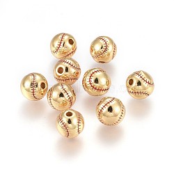 Brass Enamel Beads, Sports Beads, Long-Lasting Plated, Baseball, Real 18K Gold Plated, 9.3x9mm, Hole: 2.1mm(KK-L179-06G)