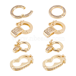 CHGCRAFT 8Pcs 4 Style Brass Micro Pave Clear Cubic Zirconia Twister Clasps, Long-Lasting Plated, Mixed Shape, Golden, 14~19.5x9.5~13.5x2mm, Hole: 4~7x3.5~7mm, 2pcs/style(ZIRC-CA0001-09)