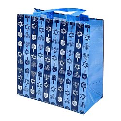 Hanukkah Theme Non-Woven Reusable Folding Gift Bags with Handle, Portable Waterproof Shopping Bag for Gift Wrapping, Rectangle, Dodger Blue, 23x21.5x11cm(ABAG-NH0001-01D)