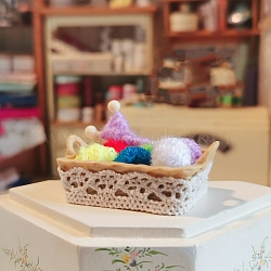 Yarn Ball & Resin Storage Basket Model, Micro Landscape Home Dollhouse Accessories, Pretending Prop Decorations, Mixed Color, 43x26x15mm(PW-WG14F4F-02)