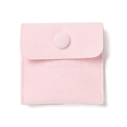 Velvet Jewelry Storage Pouches, Square Jewelry Bags with Snap Fastener, for Earrings, Rings Storage, Pink, 6.9~7x7..5~7.1x0.9cm(TP-B002-01B)