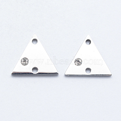 316 Surgical Stainless Steel Micro Pave Cubic Zirconia Links connectors, Triangle, Clear, Stainless Steel Color, 11.5x13x2mm, Hole: 1mm(STAS-K178-20P)