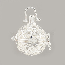 Alloy Cage Pendants, For Chime Ball Pendant Making, Hollow, Round, Silver Color Plated, 20x19.5x15.5mm, Hole: 3x3.5mm, Inner Measure: 13mm(PALLOY-S062-56S)