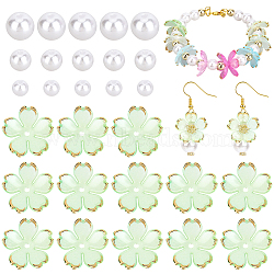 120Pcs Acrylic Bead Caps, 5-Petal Flower, with 90Pcs ABS Plastic Imitation Pearl Beads, Round, Light Cyan, 17.5x18x5mm, Hole: 1.2mm(OACR-PA0002-13C)