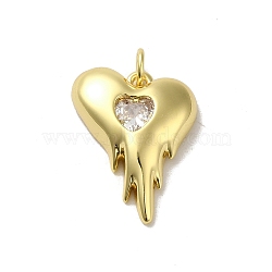 Rack Plating Brass Micro Pave Clear Cubic Zirconia Pendant, Long-Lasting Plated, Lead Free & Cadmium Free, Heart, Real 18K Gold Plated, 21x15.5x4mm(KK-H473-05G-02)