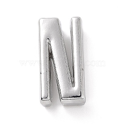 Alloy Letter Slide Charms, Platinum, Letter.N, 20.5~21x6~10.5x6.5mm, Hole: 17.5~18x2.5mm(FIND-A023-17N)