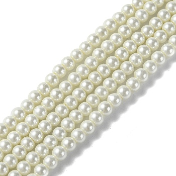 Eco-Friendly Dyed Glass Pearl Round Beads Strands, Grade A, Cotton Cord Threaded, White, 4~4.5mm, Hole: 0.7~1.1mm, about 104pcs/strand, 15 inch