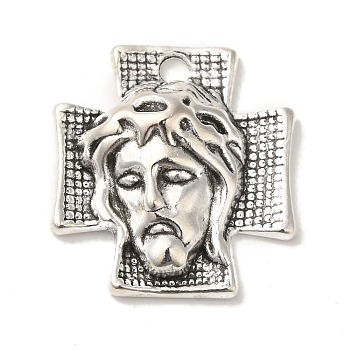 Tibetan Style Alloy Cross with Jesus Alloy Pendants for Easter Jewelry, Lead Free and Cadmium Free, Antique Silver, 23x21x6mm, Hole: 2mm