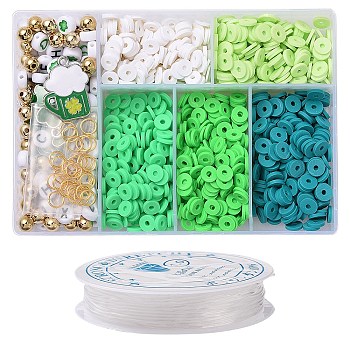 DIY Saint Patrick's Day Polymer Clay Beads Bracelet Making kit, Green, 6x1mm, Hole: 2mm