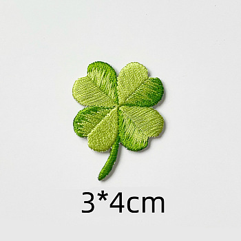 Computerized Embroidery Cloth Self-Adhesive/Sew on Patches, Costume Accessories, Clover, Green, 40x30mm