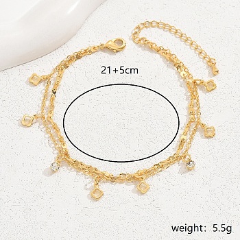 Brass Flower Charm Anklets, Double Layer Anklets for Women