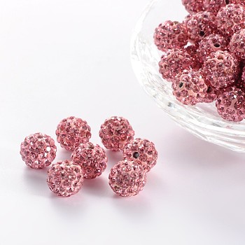 Polymer Clay Rhinestone Beads, Grade A, Round, PP15, Light Rose, 10mm, Hole: 1.8~2mm, 6 Rows Rhinestone, PP15(2.1~2.2mm)
