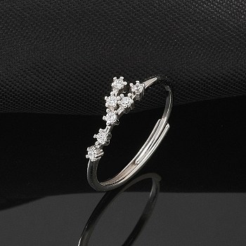 Constellations Rhodium Plated 925 Sterling Silver Micro Pave Clear Cubic Zirconia Adjustable Rings for Women, Leo, 5mm, Inner Diameter: 16mm