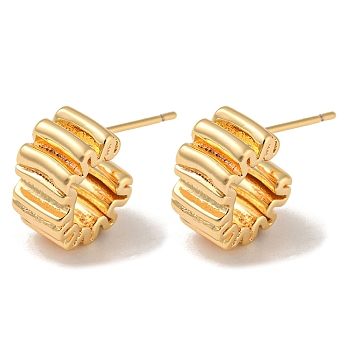 Brass Stud Earrings, Twist Half Hoop Earrings, Real 18K Gold Plated, 13x6.5mm