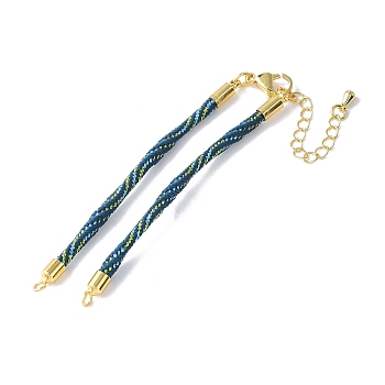 Nylon Cord Bracelets, for Connector Charm Bracelet Making, with Rack Plating Golden Lobster Claw Clasps & Chain Extenders, Long-Lasting Plated, Cadmium Free & Lead Free, Light Blue, 5-3/4~6x1/8x1/8 inch(14.7~15.2x0.3cm)