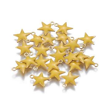 Brass Enamel Charms, Enamelled Sequins, Star, Golden, Yellow, 10.5x10x1.7mm, Hole: 1.4mm