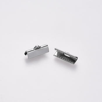 304 Stainless Steel Ribbon Crimp Ends, Stainless Steel Color, 7x16mm, Hole: 1.5x2mm