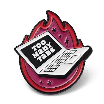Fire & Computer Word Too Many Tabs Enamel Pins, Electrophoresis Black Alloy Brooch for Backpack Clothes, Medium Violet Red, 32x29x1.5mm