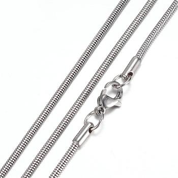 304 Stainless Steel Snake Chain Necklaces, with Lobster Claw Clasps, Stainless Steel Color, 19.4 inch(49.5cm), 2mm