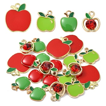 20Pcs 5 Styles Alloy Enamel Pendants, Light Gold, Apple Charm , Mixed Color, 15~22x11.8~19x1.5~6mm, Hole: 0.9~2mm, 4pcs/style