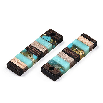 Translucent Resin & Walnut Wood Pendants, with Gold Foil, Rectangle Charm, Turquoise, 29.5x8.5x3.5mm, Hole: 2mm