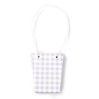 Trapezoid Kraft Paper Portable Bags, with Plastic Haddles and Tartan Pattern, Lilac, 36x13x0.8cm