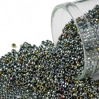 TOHO Round Seed Beads, Japanese Seed Beads, (721) Galvanized Blue Gold, 15/0, 1.5mm, Hole: 0.7mm, about 3000pcs/10g