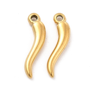 Ion Plating(IP) 304 Stainless Steel Pendants, Horn of Plenty/Italian Horn Cornicello Charms, Real 18K Gold Plated, 20x6x3mm, Hole: 1.6mm