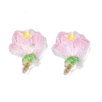 Transparent Epoxy Resin Decoden Cabochons, with Paillettes, Flower, Pink, 23.5x21x8.5mm