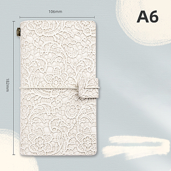 A6 Retro Embossed Imitation Leather Journal Notebook, with 3 Style Paper Inside Page Pamphlet, Rectangle, Snow, 182x106mm, about 96 sheets/book