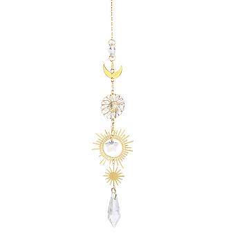 Quartz Crystal Big Pendant Decorations, Hanging Sun Catchers, with Wire Wrapped Flower, Bullet, Clear, 485x42mm