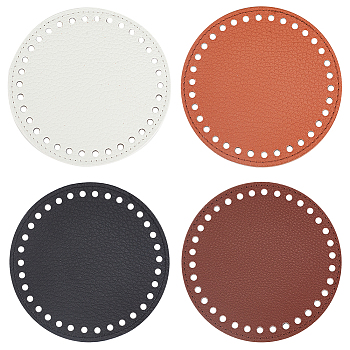 Elite 4Pcs 4 Colors Litchi Grain PU Leather Bag Bottoms, Flat Round, Mixed Color, 12x0.4cm, Hole: 5mm, 1pc/color