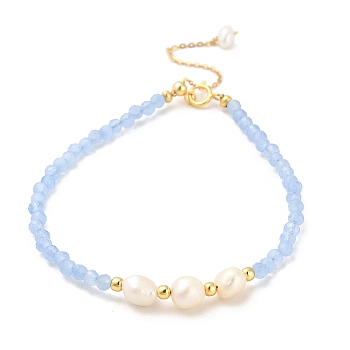 Pearl Beaded Bracelets, with Cat Eye Beads, Real 18K Gold Plated, 6-7/8 inch(17.4cm)