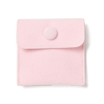Velvet Jewelry Storage Pouches, Square Jewelry Bags with Snap Fastener, for Earrings, Rings Storage, Pink, 69~70x70.5~71x9mm