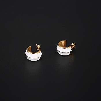 304 Stainless Steel Round Stud Earrings, Half Hoop Earrings, Real 18K Gold Plated, 15x9mm
