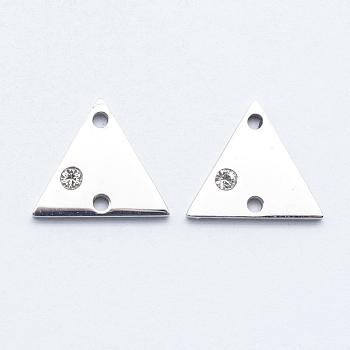 316 Surgical Stainless Steel Micro Pave Cubic Zirconia Links connectors, Triangle, Clear, Stainless Steel Color, 11.5x13x2mm, Hole: 1mm