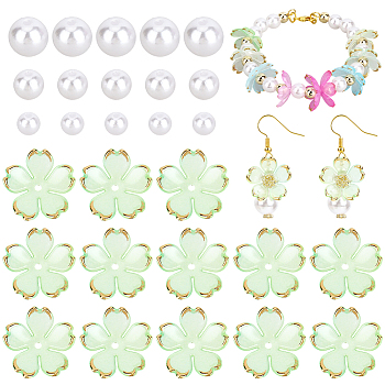 120Pcs Acrylic Bead Caps, 5-Petal Flower, with 90Pcs ABS Plastic Imitation Pearl Beads, Round, Light Cyan, 17.5x18x5mm, Hole: 1.2mm